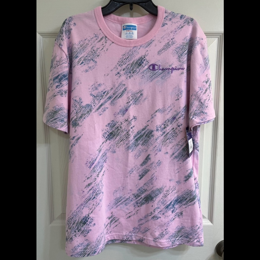 NWT Pink Champion Heritage Tee, Crayon Blur, Sz S